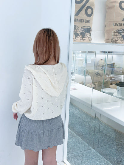 甜美通花針織連帽外套