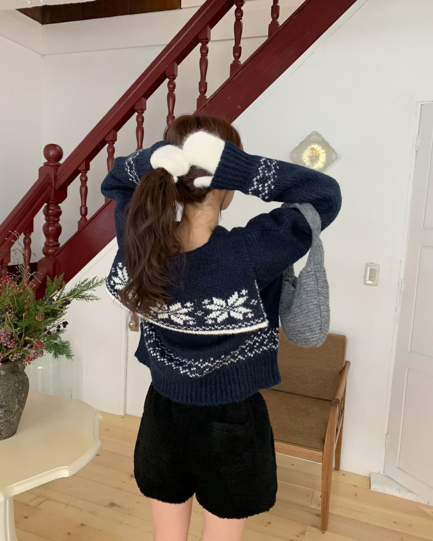 翻領北歐風雪花針織外套 *共3色