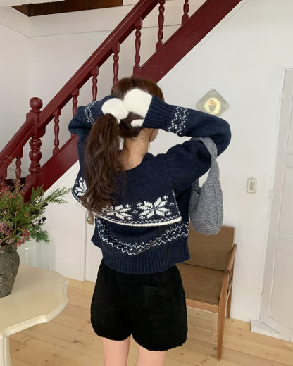 翻領北歐風雪花針織外套 *共3色