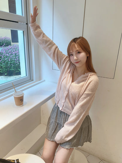 甜美通花針織連帽外套