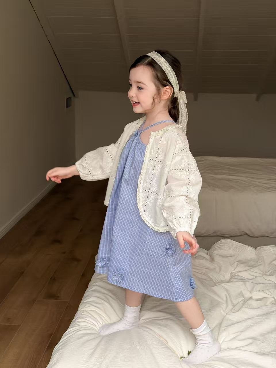 aiai sky flower blue strap dress (95-140cm)