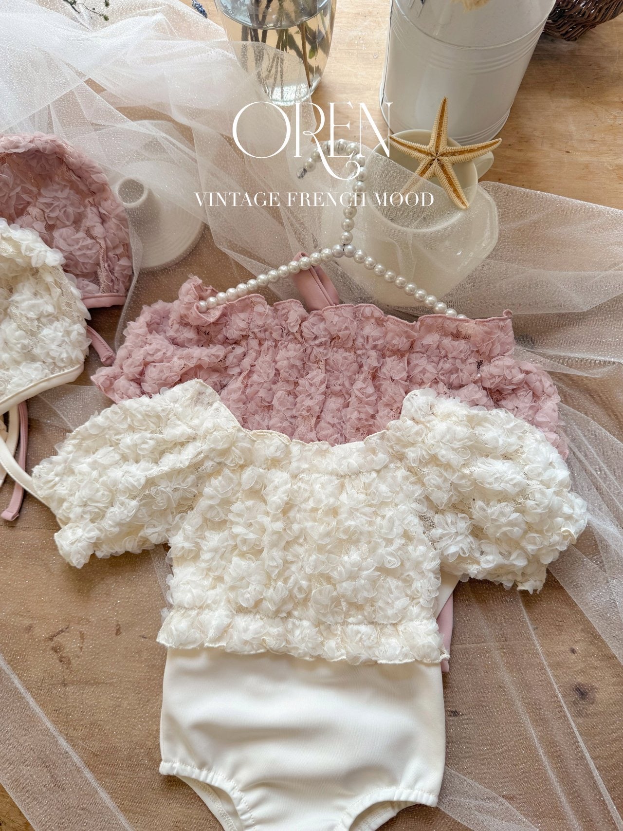 OREN lavender mini rose swimsuit bonnet set (75-100cm)
