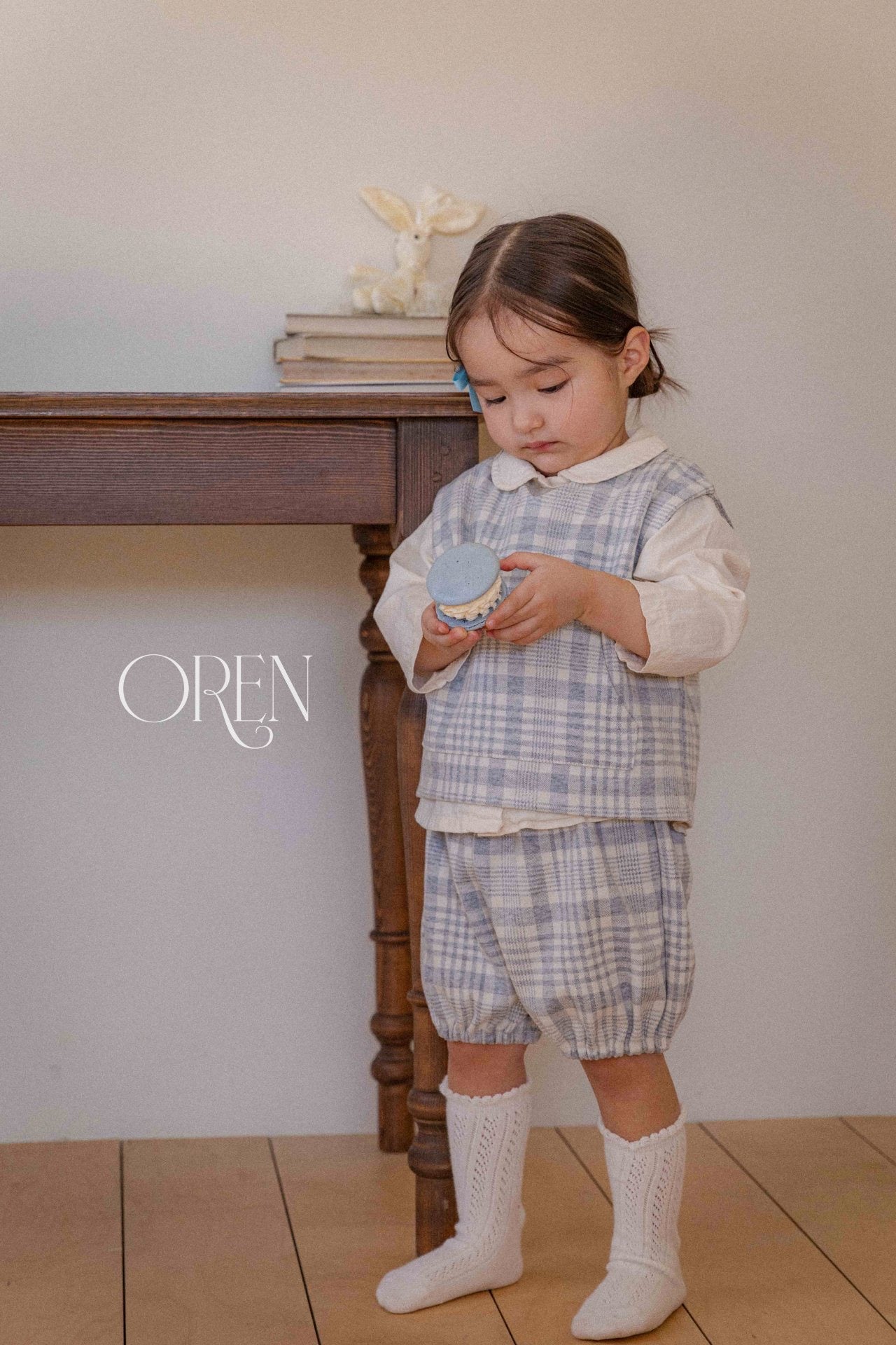 OREN tartan check vest bloomer set (75-100cm)