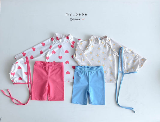 Mybebe 愛心星星防曬分體衣泳*含帽 (1-6y)