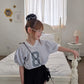 ELLYMOLLY mesh puff v neck t-shirt (90-145cm)