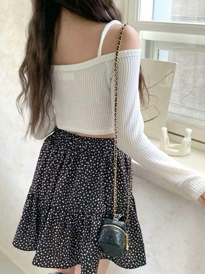 露肩吊帶排扣短款上衣