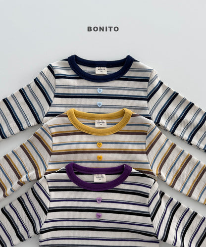 bonito heart button stripe tee (~80-140cm)