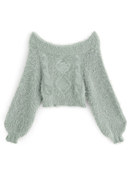 一字肩毛毛上衣