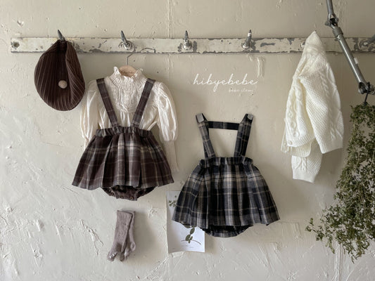 hibyebebe brownie check pleated skirt bloomers (75-90cm)