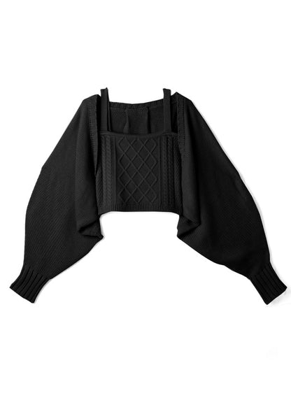 甜美針織泡泡袖SET (吊帶+外套）