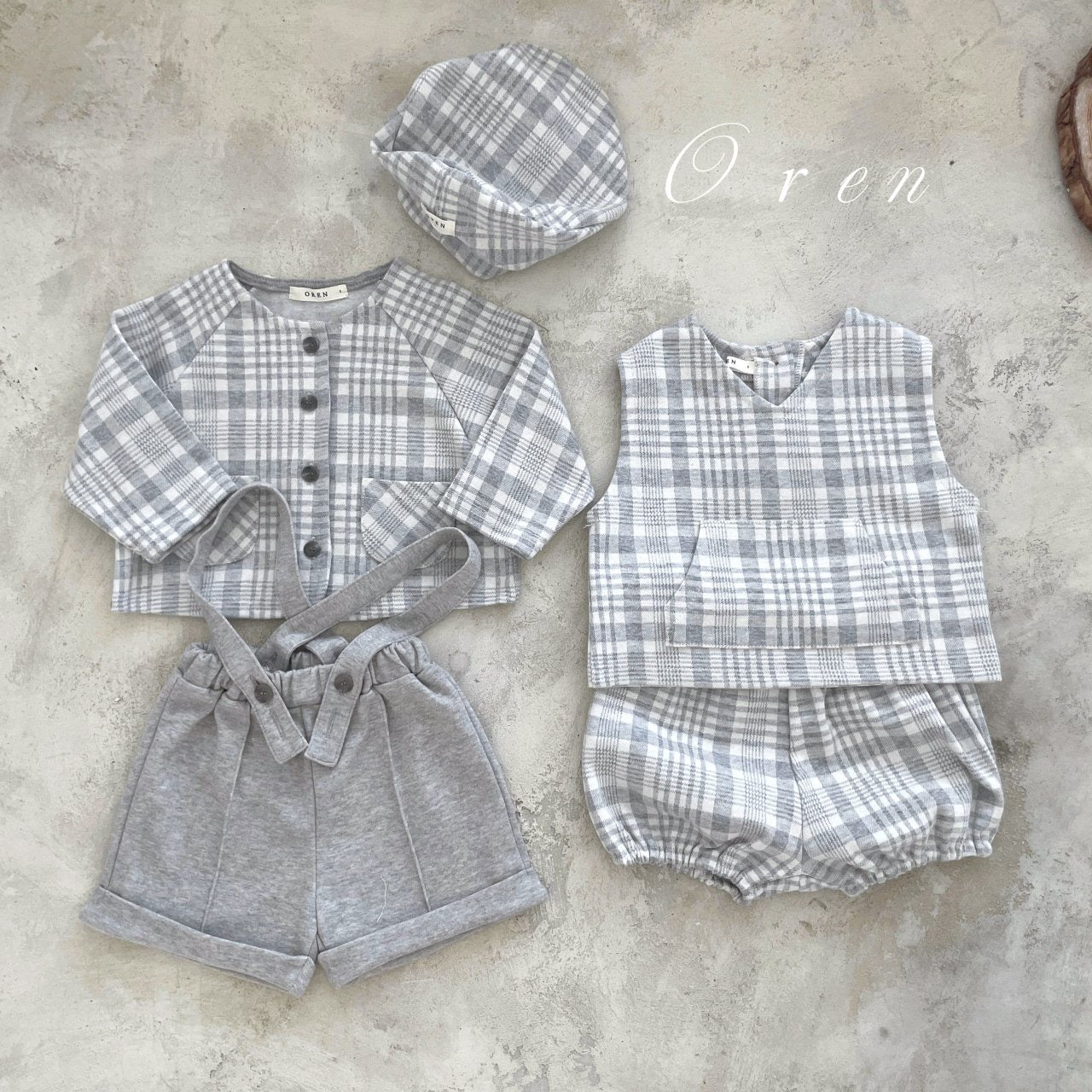 OREN tartan check vest bloomer set (75-100cm)