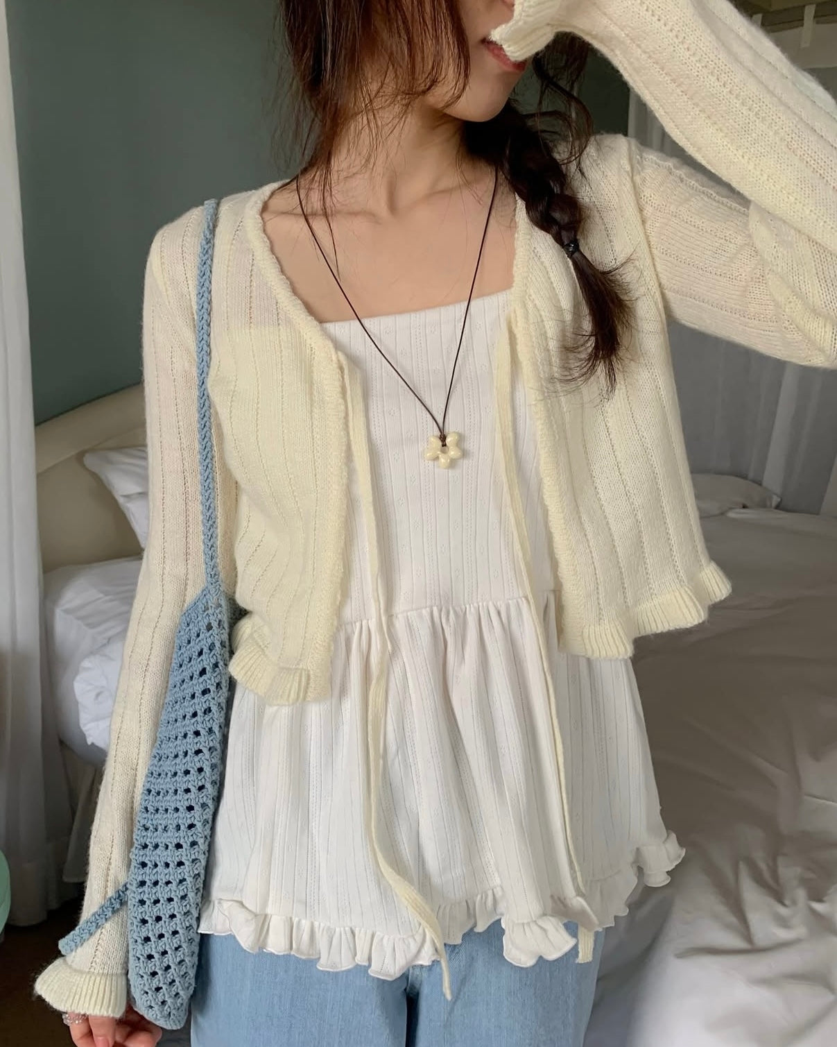 荷葉花邊綁帶蝴蝶結開衫 *共3色