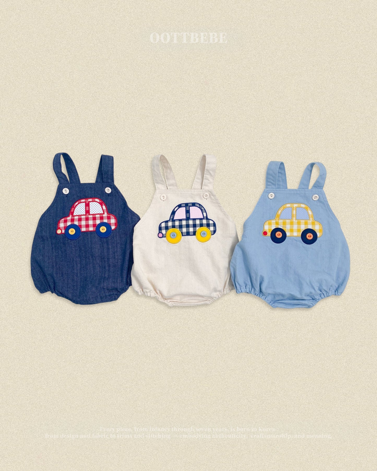 oottbebe denim car rompers (0-12m)