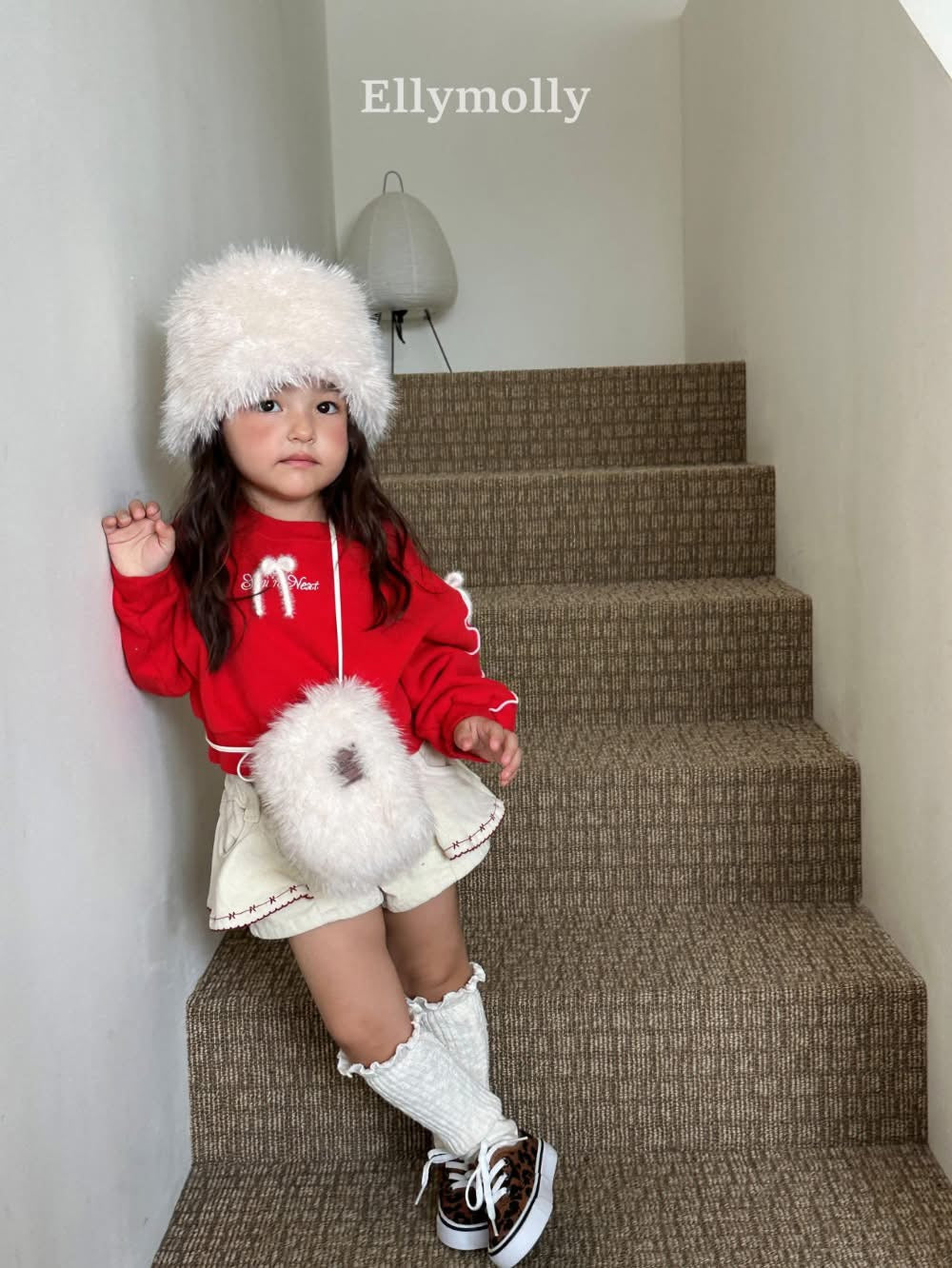 EllyMolly 紅白蝴蝶結短版上衣 (90-145cm)