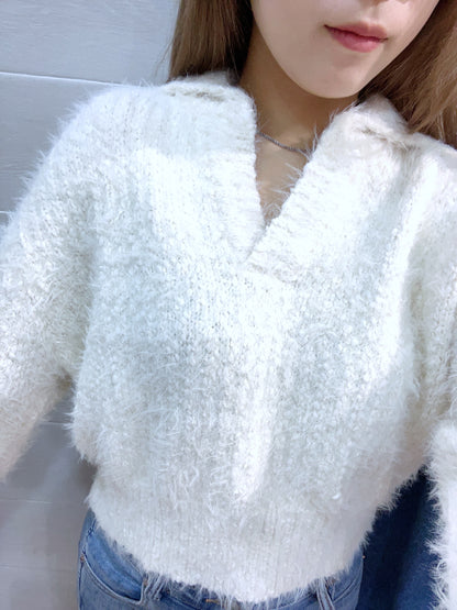 軟糯棉花糖V翻領上衣