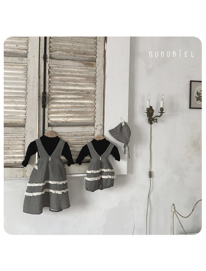 nunubiel check romper & bonnet (3-18m)