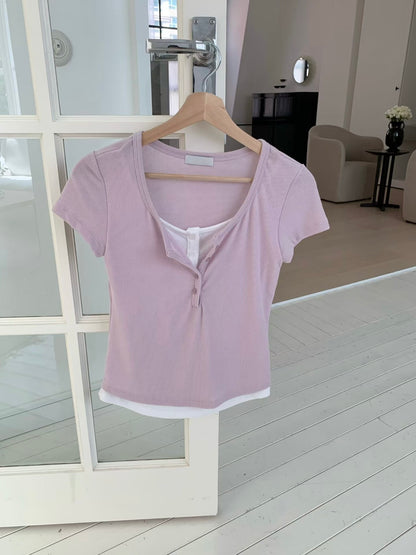 假兩件鈕扣Tee *共3色