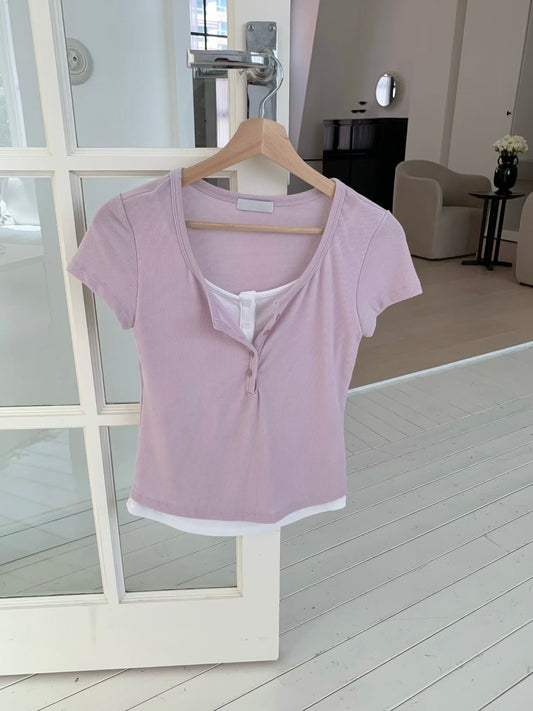 假兩件鈕扣Tee *共3色