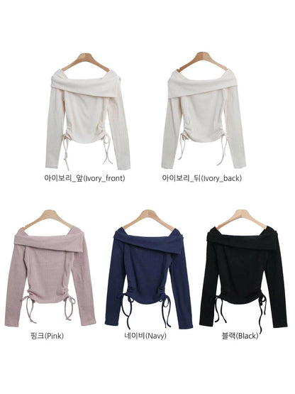 不規則反領皺摺縮繩設計上衣