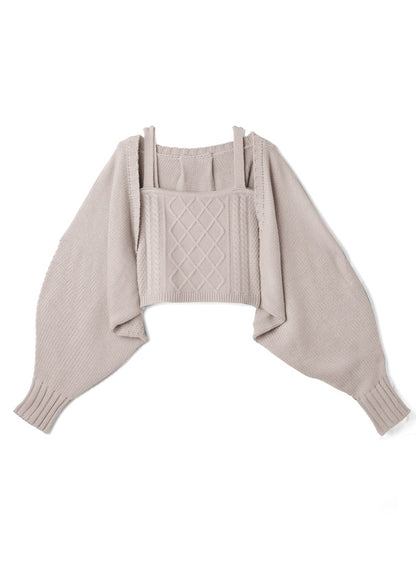 甜美針織泡泡袖SET (吊帶+外套）