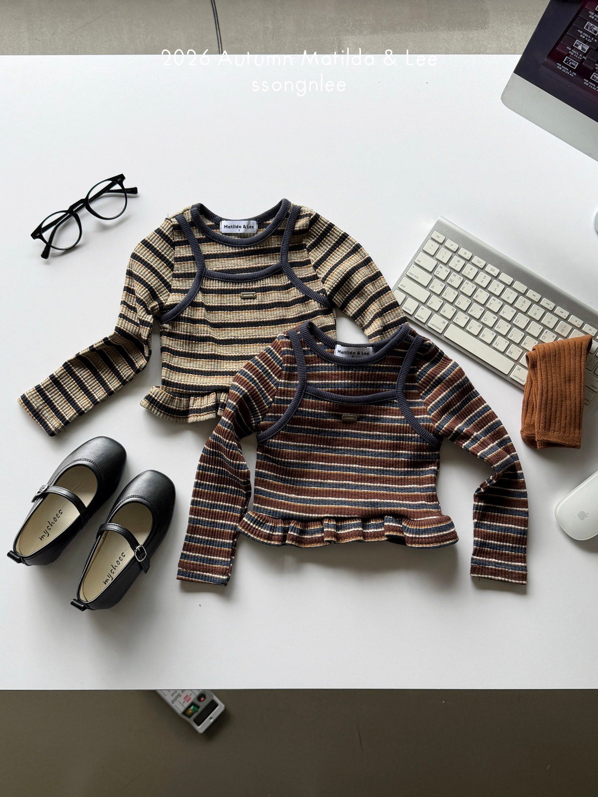 matilda&lee mocha border frll tee (85-165cm)