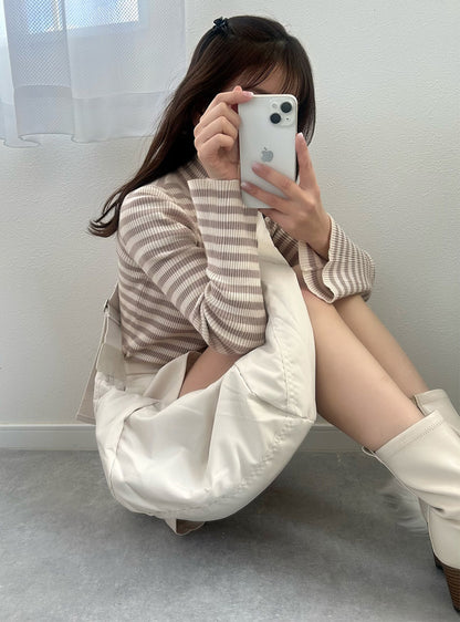 條紋彈性喇叭袖上衣