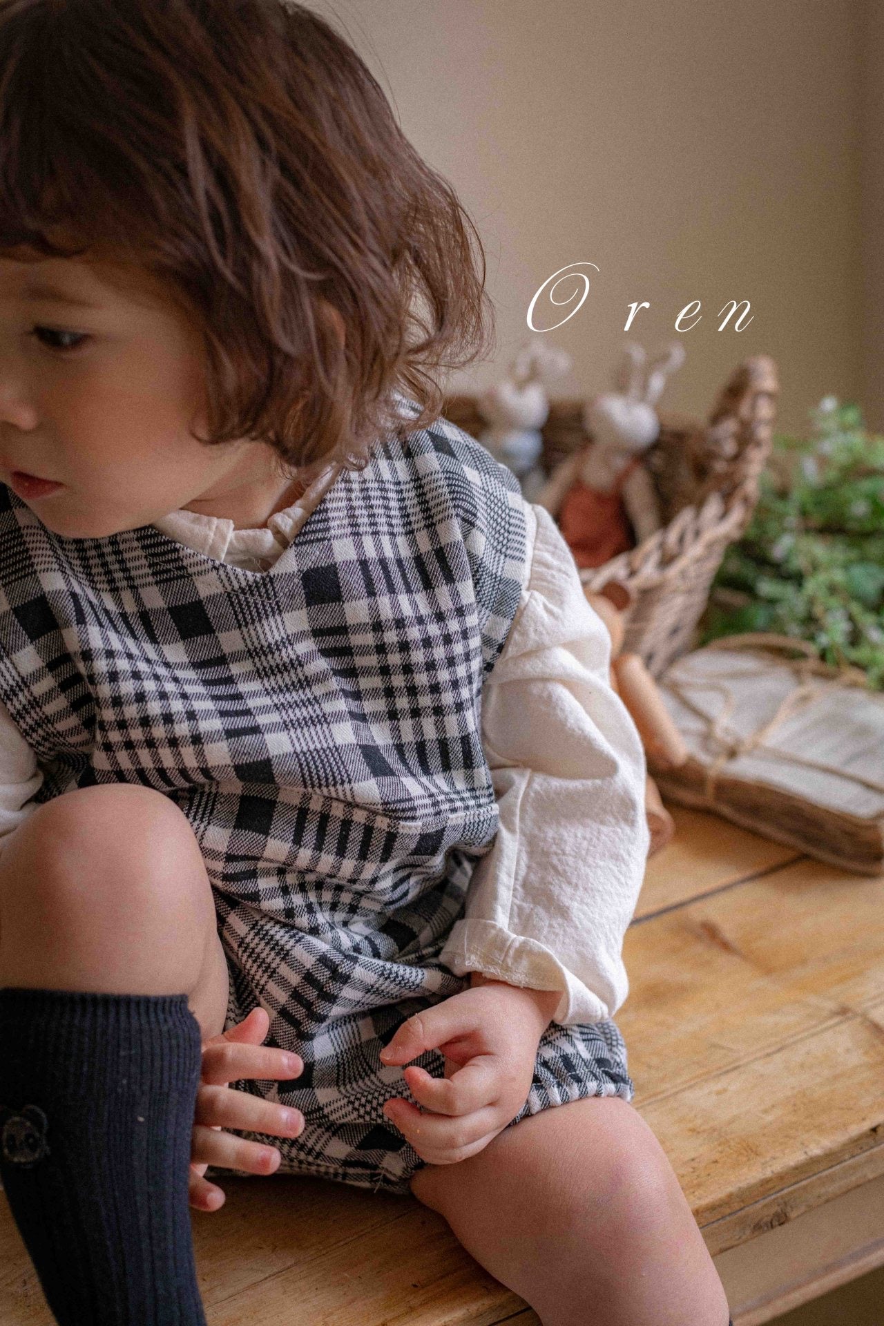 OREN tartan check vest bloomer set (75-100cm)