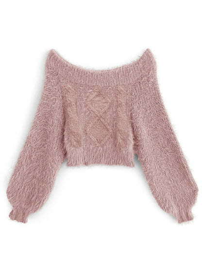 一字肩毛毛上衣