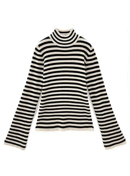 條紋彈性喇叭袖上衣