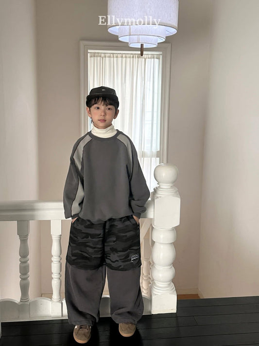 EllyMolly 迷彩拼接抽繩褲 (90–160cm)