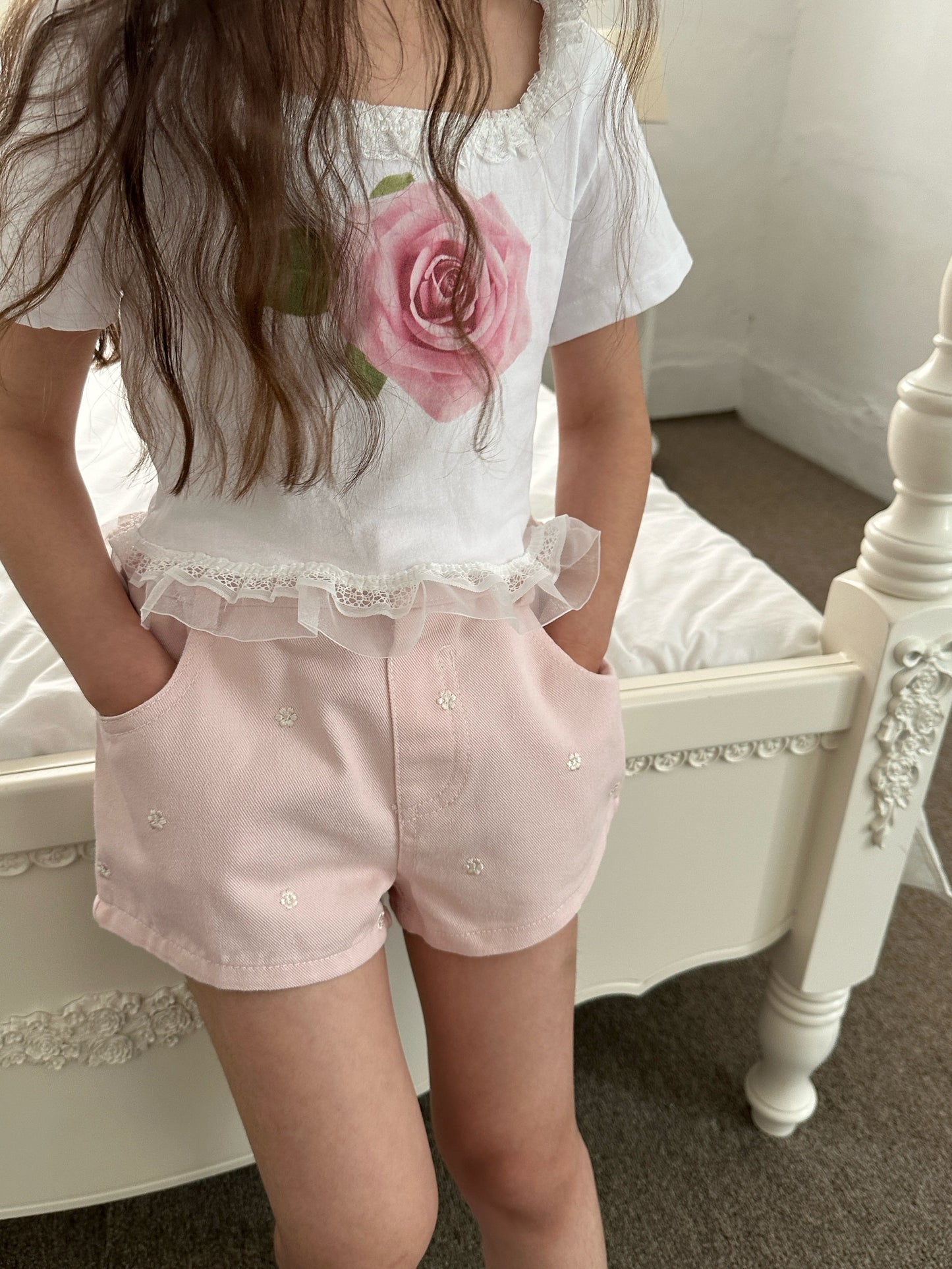 ELLYMOLLY daisy embroidery shorts (90-145cm)