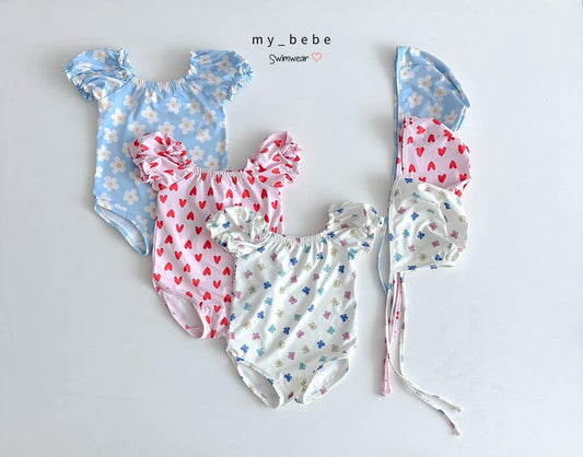 Mybebe 泡泡袖防曬泳衣 *含帽 (1-6y)