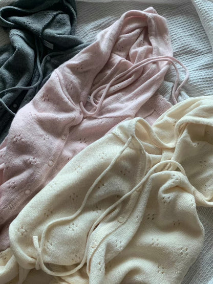 甜美通花針織連帽外套