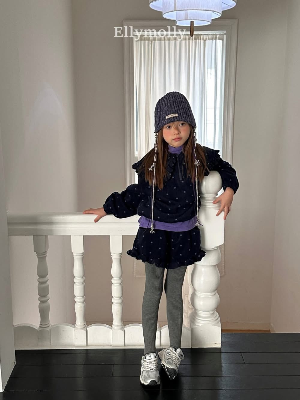 EllyMolly 撞色點點荷葉邊絨短褲 (90-145cm)