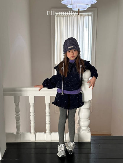 EllyMolly 撞色點點荷葉邊絨短褲 (90-145cm)