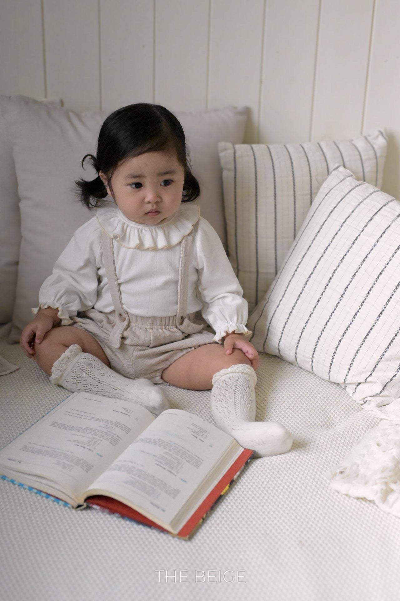 the beige rib suspender pants (85-140cm)