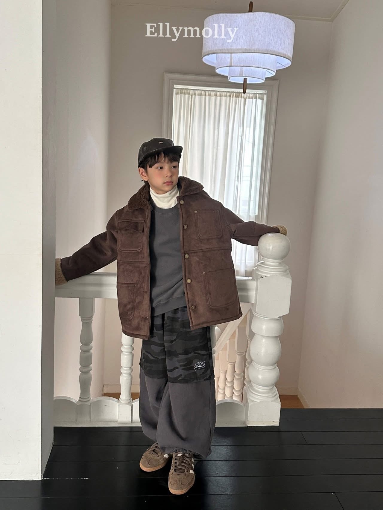 EllyMolly 迷彩拼接抽繩褲 (90–160cm)