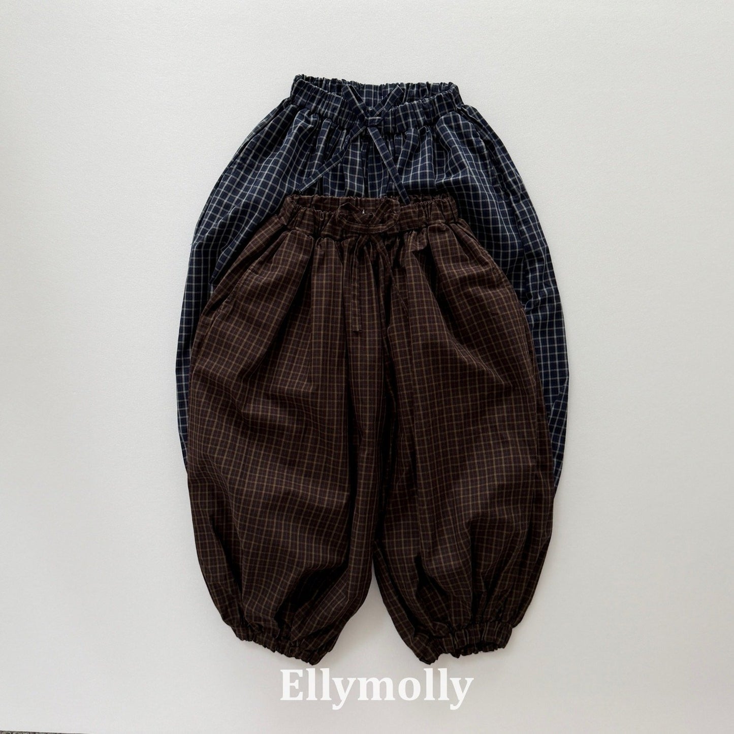 ELLYMOLLY autumn grid balloon pants (90-145cm)