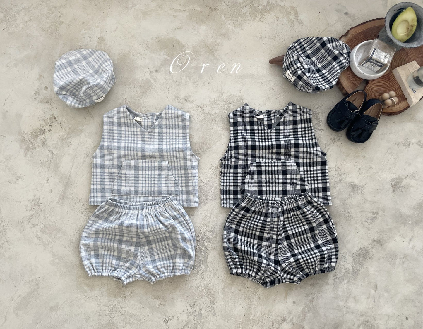 OREN tartan check vest bloomer set (75-100cm)