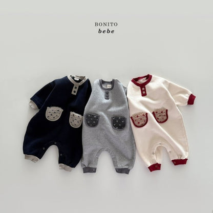 Bonito color block tumble pocket rompers (3-18m)