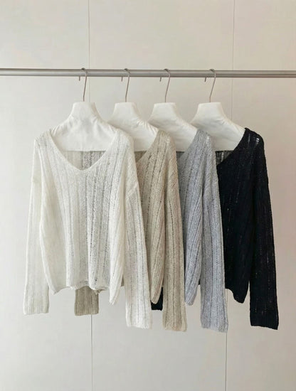 透薄縷空長袖針織上衣 *共4色