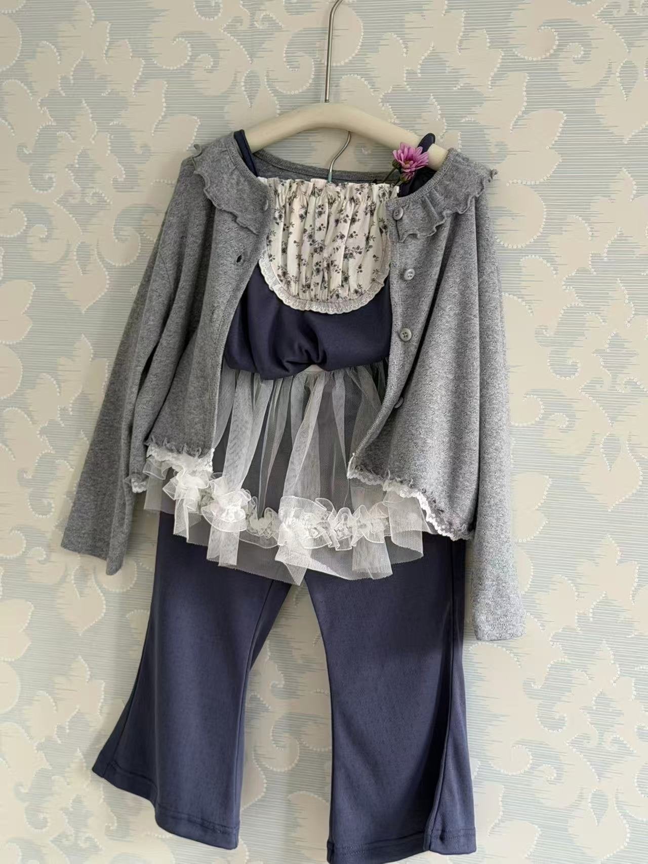 aiai pony frill cotton cardigan set
 (95-140cm)