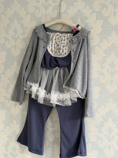 aiai pony frill cotton cardigan set
 (95-140cm)