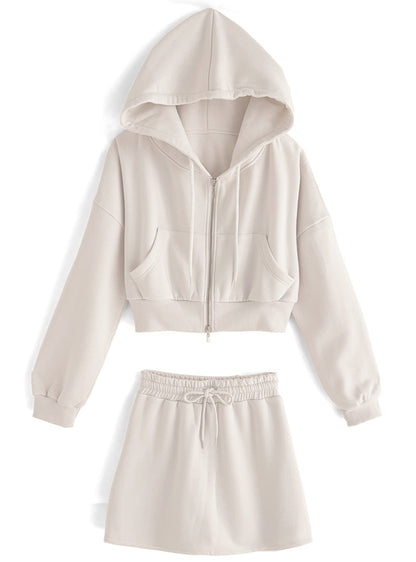 衣櫃必備休閒套裝 (外套連帽拉鏈外套+半身裙褲）