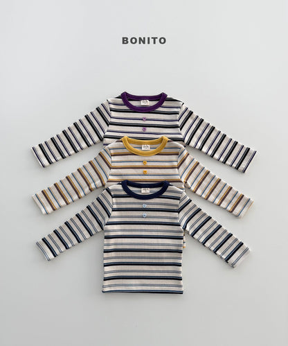 bonito heart button stripe tee (~80-140cm)