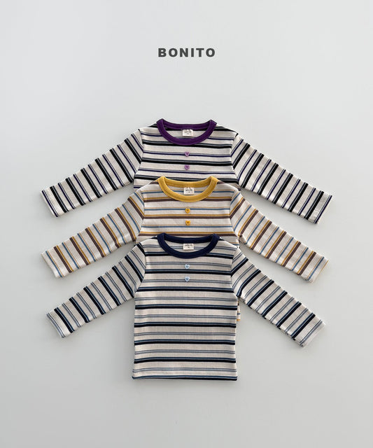 bonito heart button stripe tee (~80-140cm)