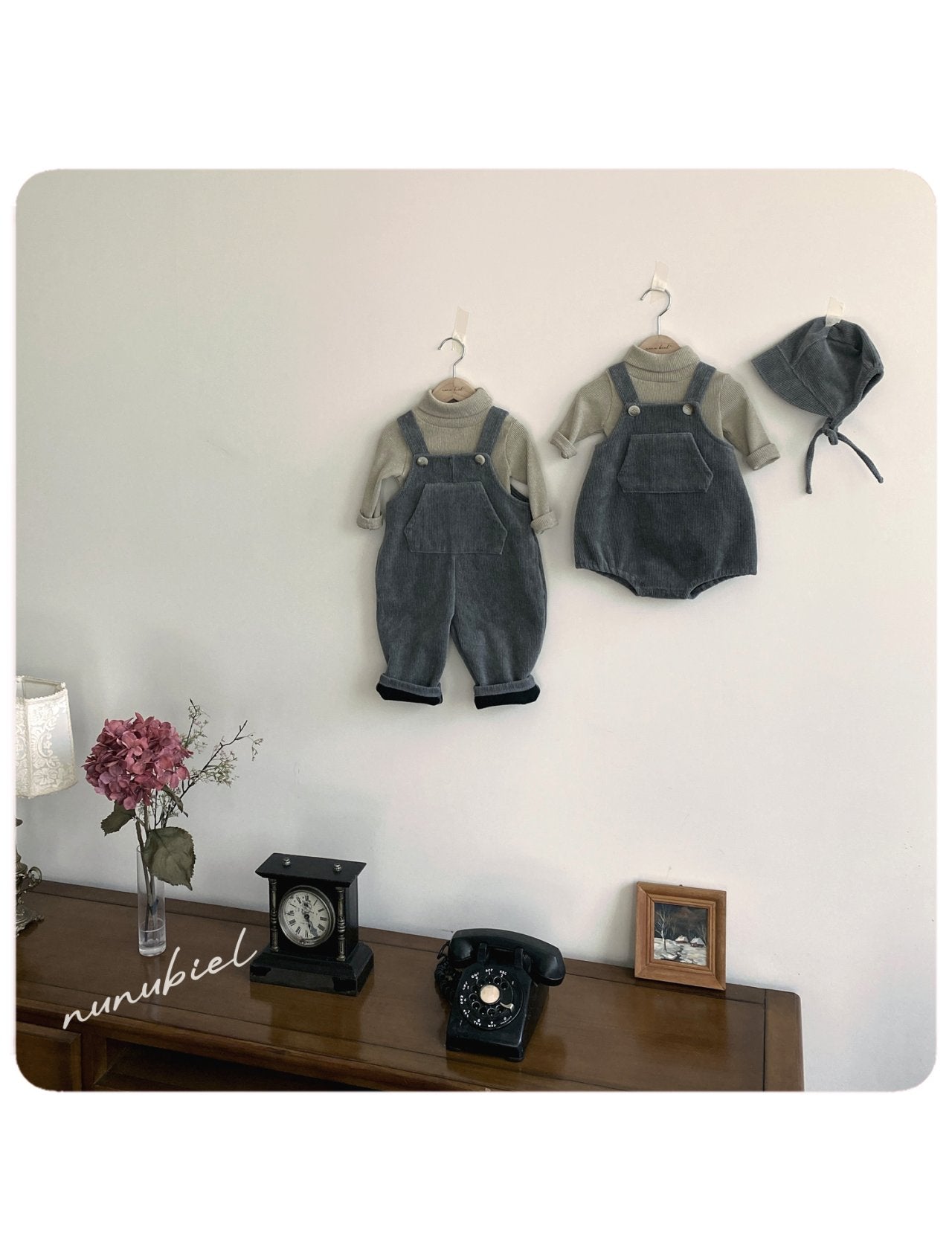 nunubiel corduroy romper&bonnet (3-18m)