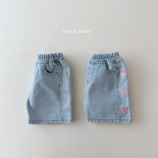 Dailybebe 粉色刺繡牛仔短褲 (kids 75-140cm)