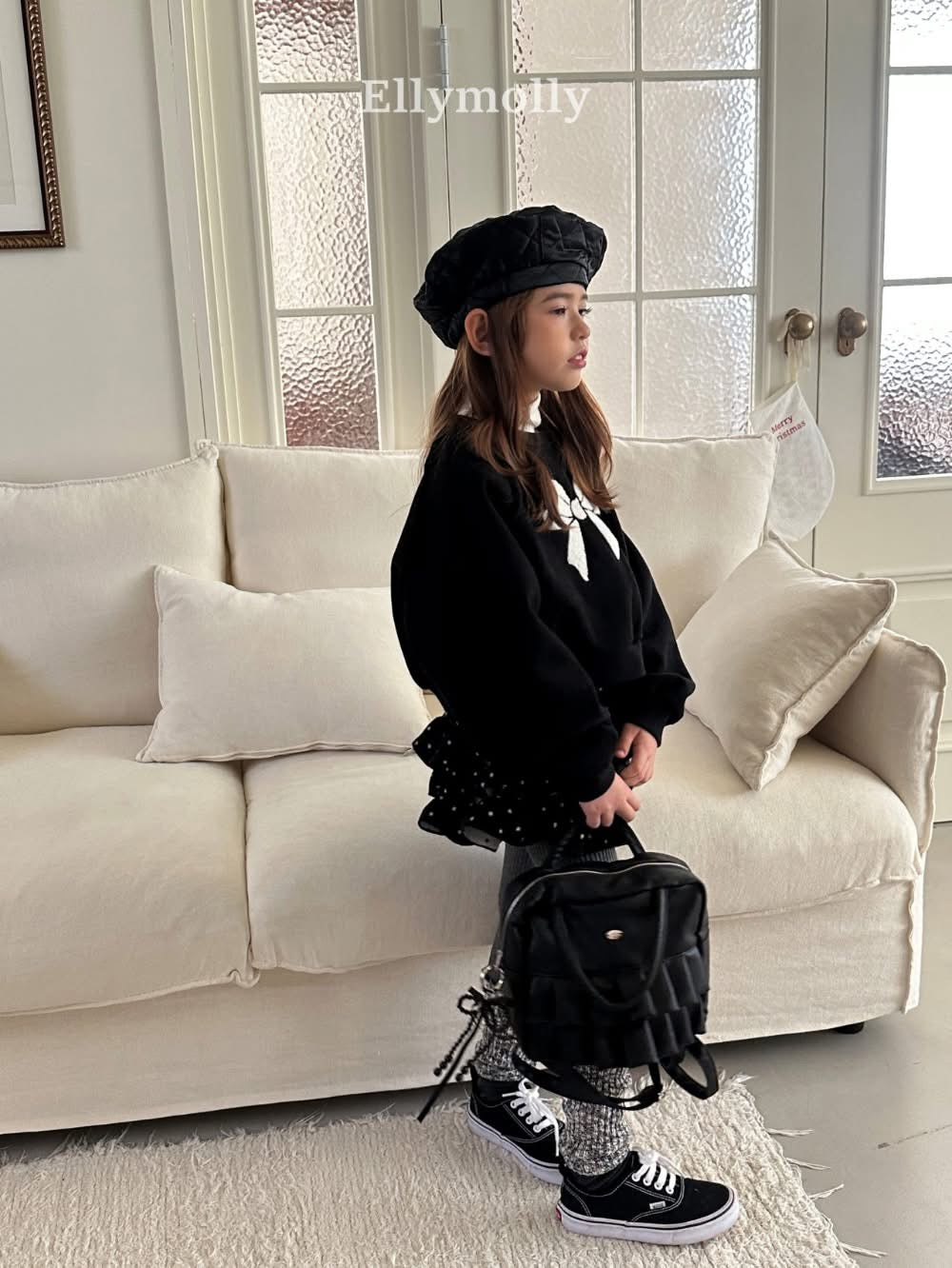 EllyMolly 毛絨絨蝴蝶結刺繡上衣 (90-145cm)