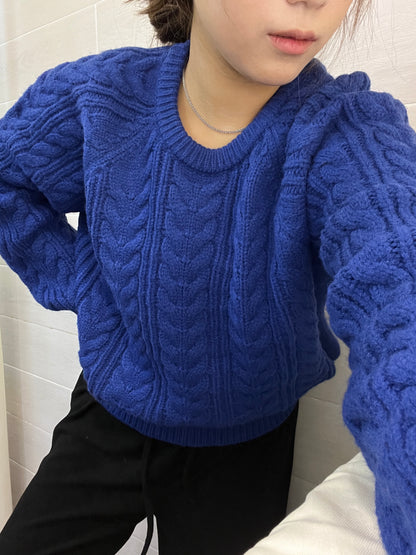 克萊因藍麻花套頭毛衣